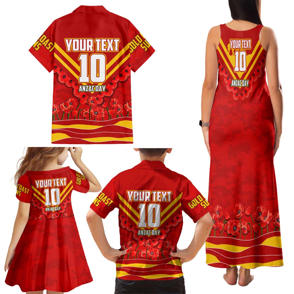 Personalised Gold Coast Suns ANZAC Family Matching Tank Maxi Dress and Hawaiian Shirt Military Remembrance Australian Football Mascot Camouflage