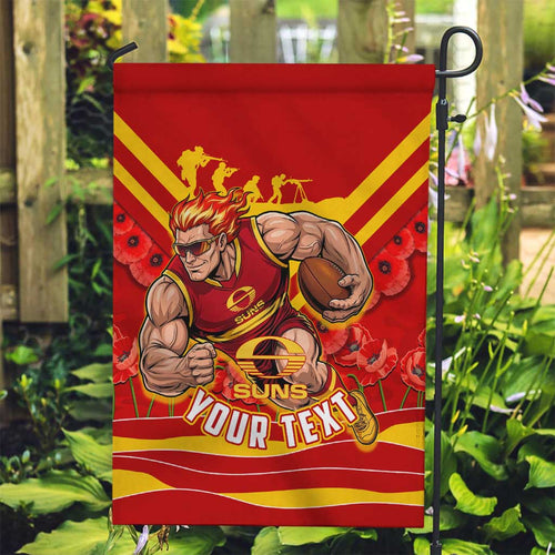 Personalised Gold Coast Suns ANZAC Garden Flag Military Remembrance Australian Football Mascot Camouflage