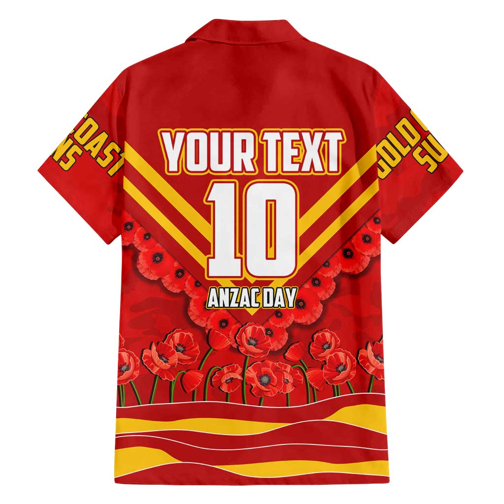 Personalised Gold Coast Suns ANZAC Hawaiian Shirt Military Remembrance Australian Football Mascot Camouflage