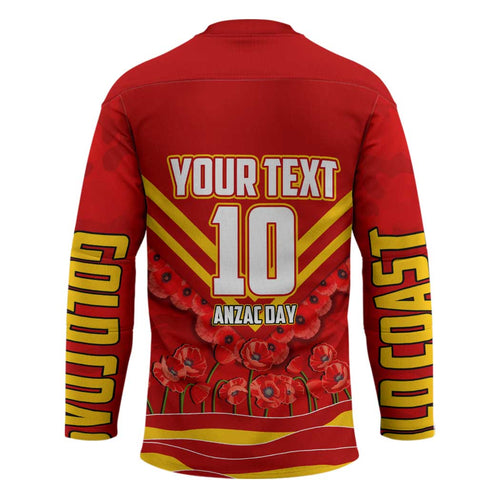 Personalised Gold Coast Suns ANZAC Hockey Jersey Military Remembrance Australian Football Mascot Camouflage
