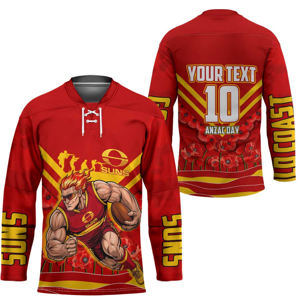 Personalised Gold Coast Suns ANZAC Hockey Jersey Military Remembrance Australian Football Mascot Camouflage