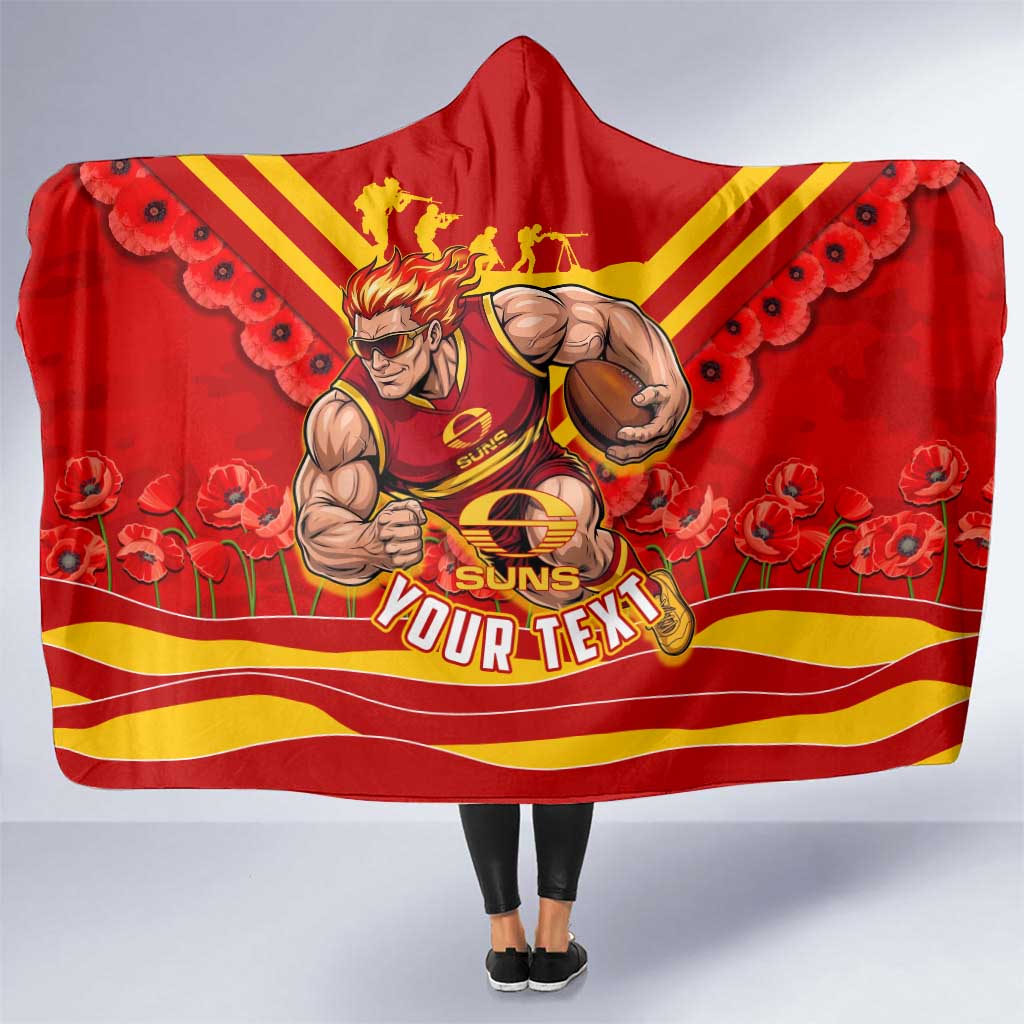 Personalised Gold Coast Suns ANZAC Hooded Blanket Military Remembrance Australian Football Mascot Camouflage