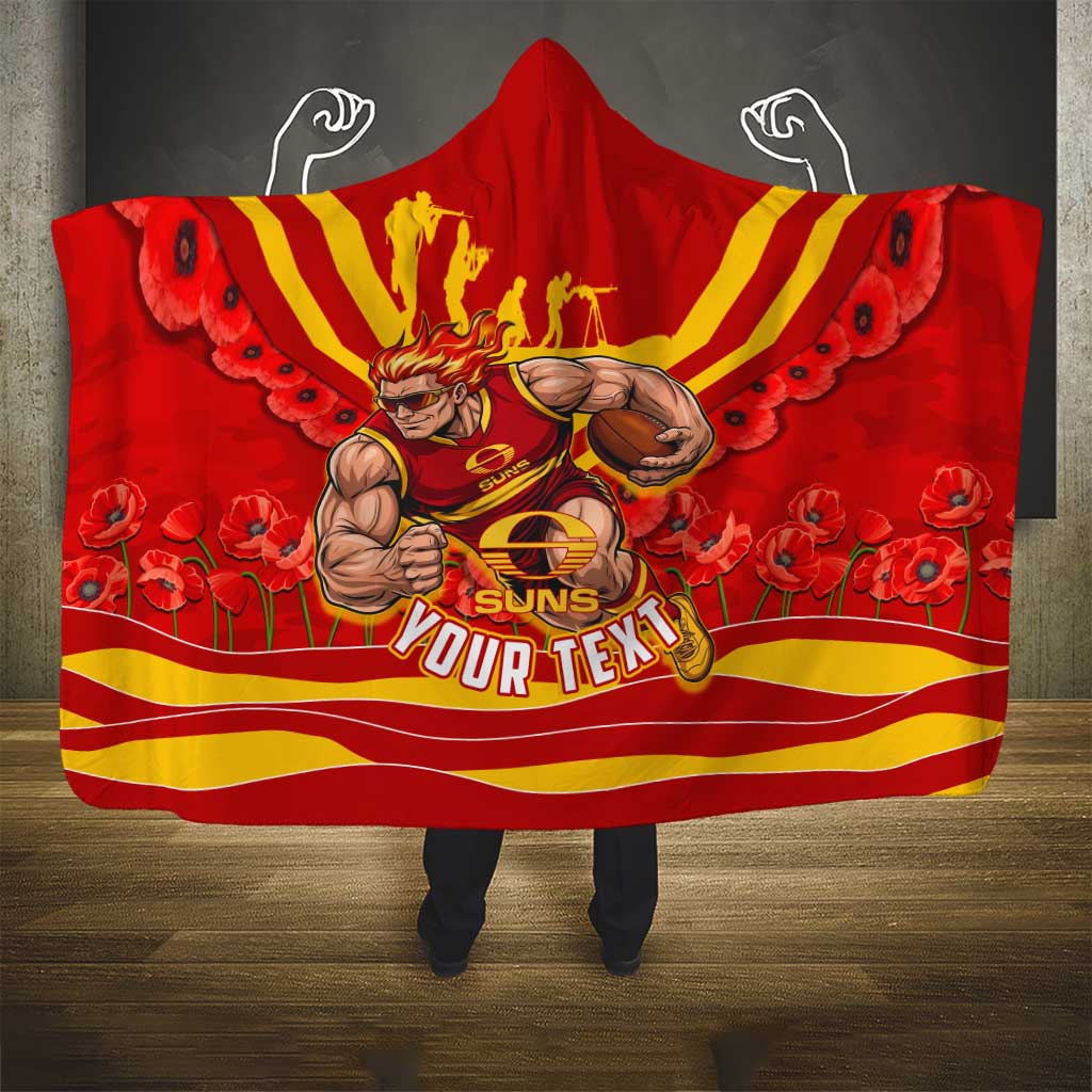 Personalised Gold Coast Suns ANZAC Hooded Blanket Military Remembrance Australian Football Mascot Camouflage