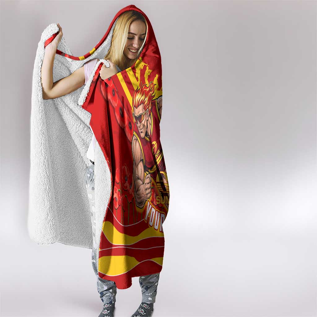 Personalised Gold Coast Suns ANZAC Hooded Blanket Military Remembrance Australian Football Mascot Camouflage