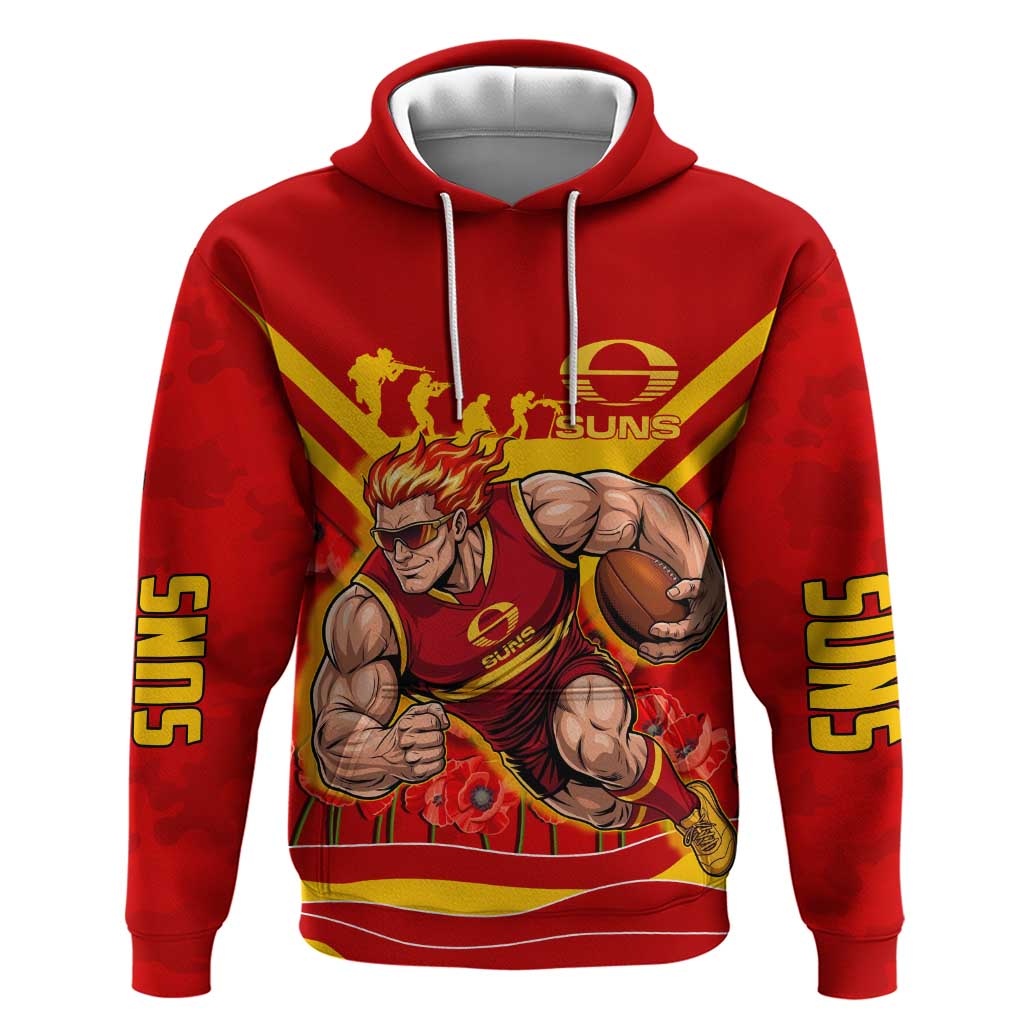 Personalised Gold Coast Suns ANZAC Hoodie Military Remembrance Australian Football Mascot Camouflage