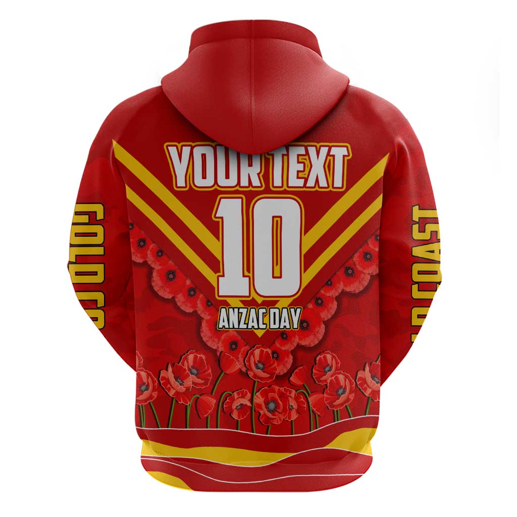 Personalised Gold Coast Suns ANZAC Hoodie Military Remembrance Australian Football Mascot Camouflage
