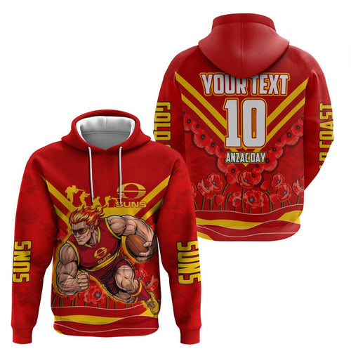 Personalised Gold Coast Suns ANZAC Hoodie Military Remembrance Australian Football Mascot Camouflage