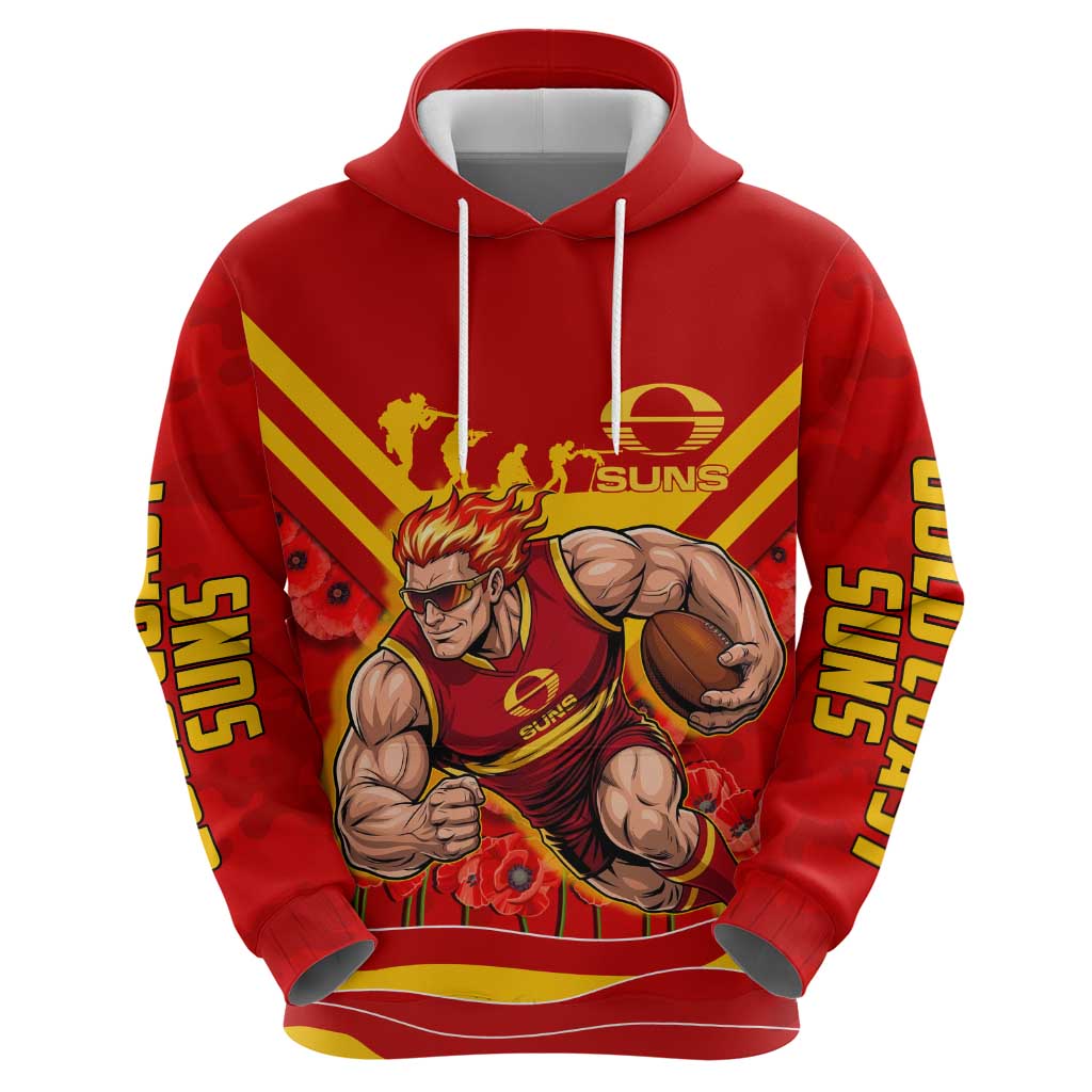Personalised Gold Coast Suns ANZAC Hoodie Military Remembrance Australian Football Mascot Camouflage