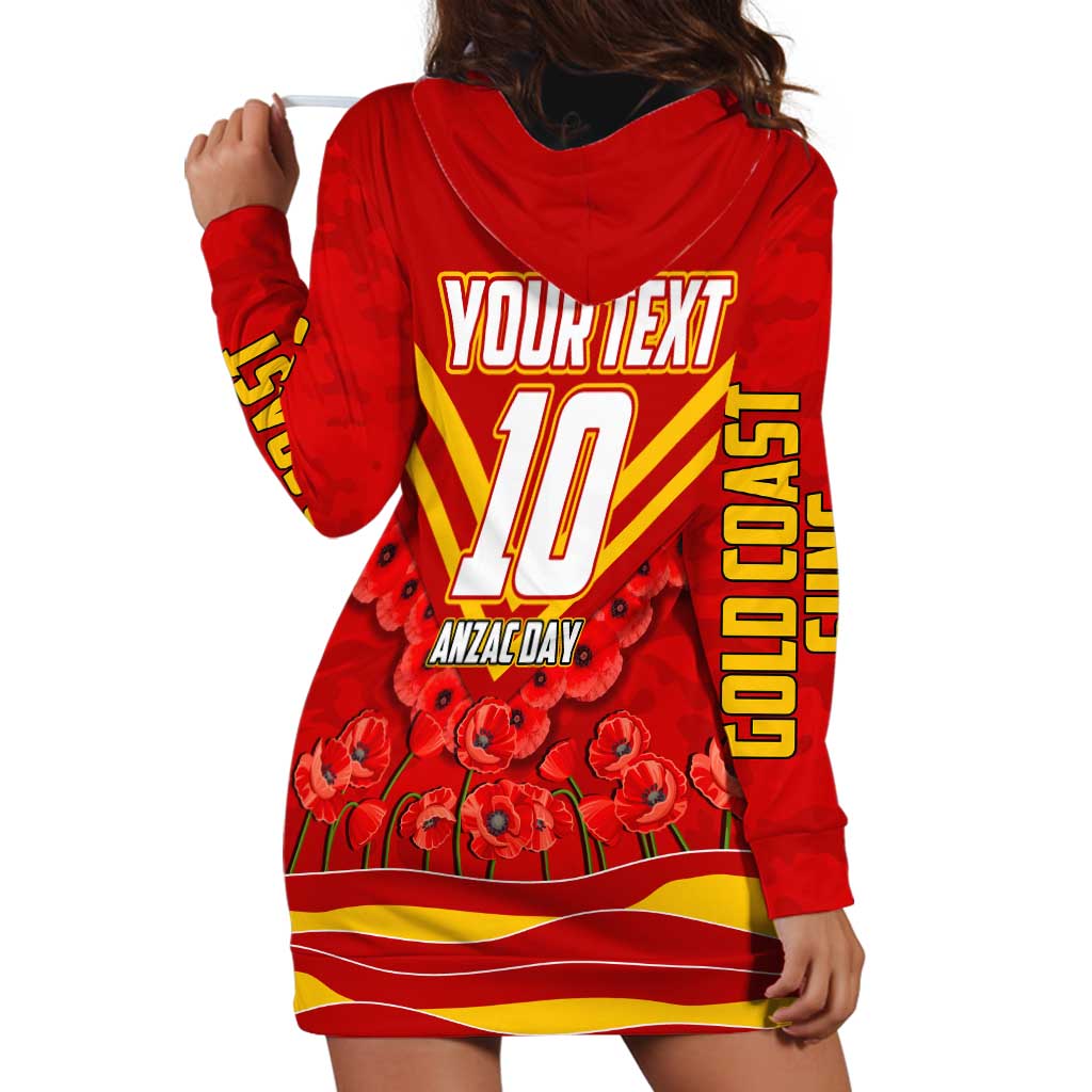 Personalised Gold Coast Suns ANZAC Hoodie Dress Military Remembrance Australian Football Mascot Camouflage