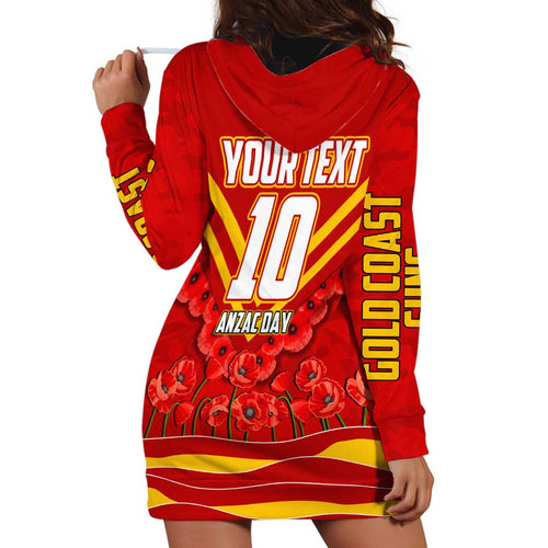 Personalised Gold Coast Suns ANZAC Hoodie Dress Military Remembrance Australian Football Mascot Camouflage