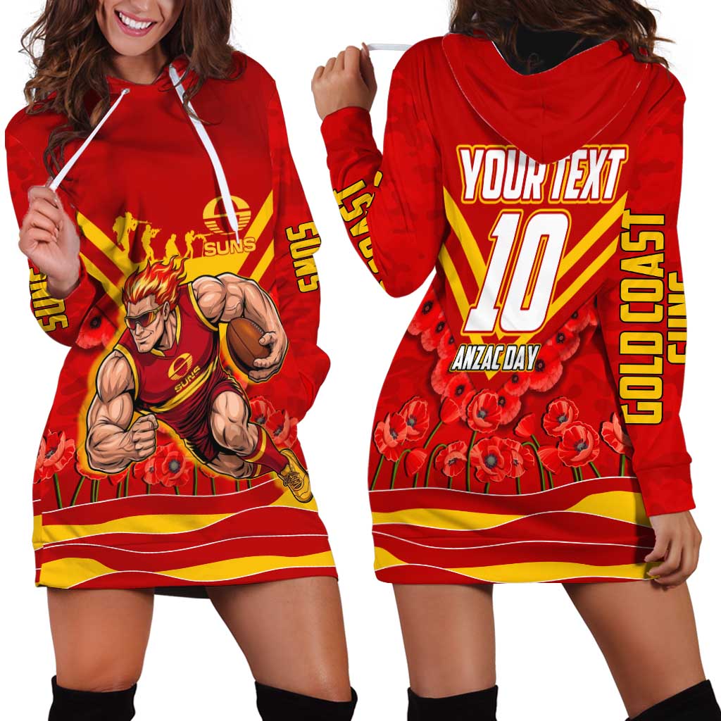 Personalised Gold Coast Suns ANZAC Hoodie Dress Military Remembrance Australian Football Mascot Camouflage