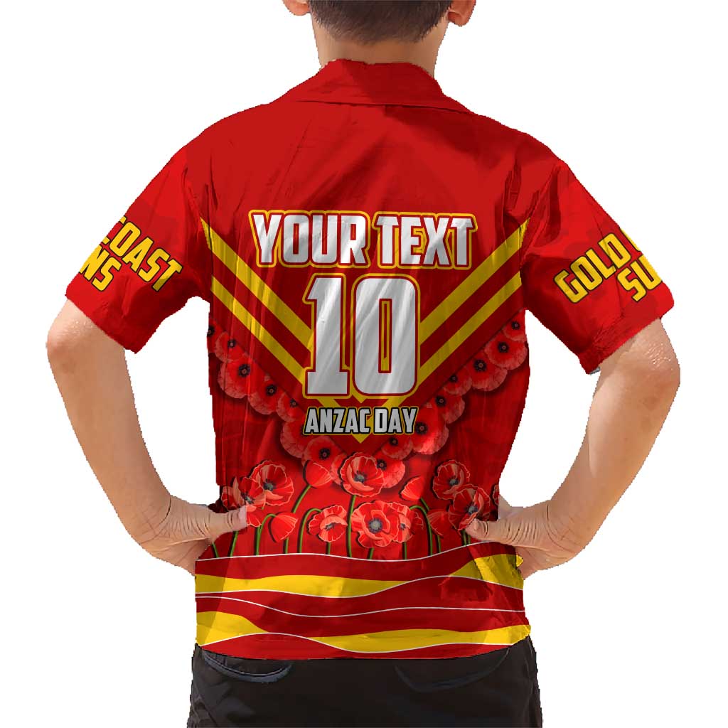 Personalised Gold Coast Suns ANZAC Kid Hawaiian Shirt Military Remembrance Australian Football Mascot Camouflage