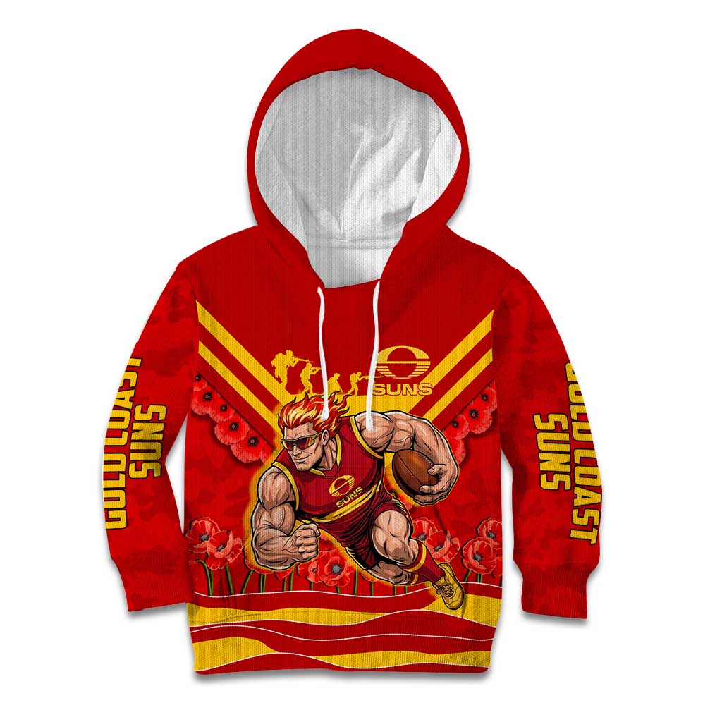 Personalised Gold Coast Suns ANZAC Kid Hoodie Military Remembrance Australian Football Mascot Camouflage