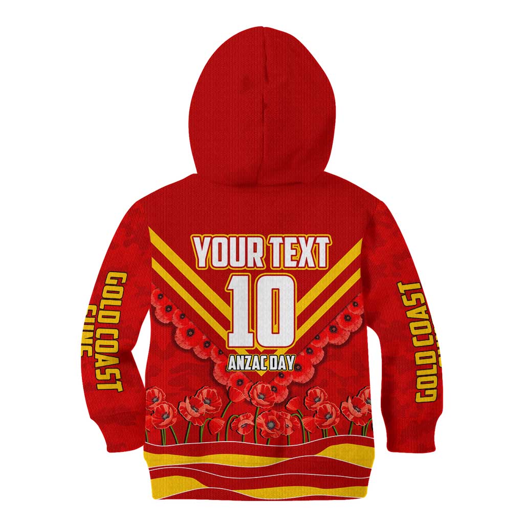 Personalised Gold Coast Suns ANZAC Kid Hoodie Military Remembrance Australian Football Mascot Camouflage