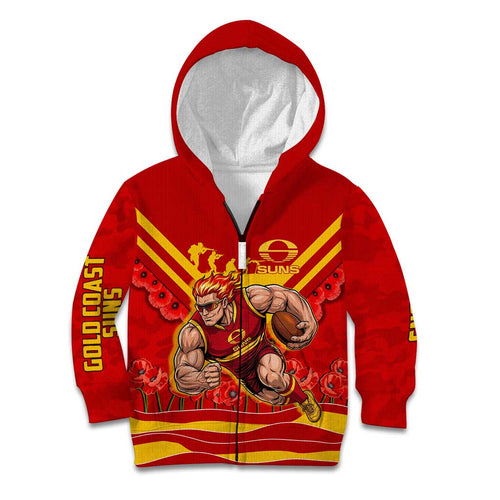 Personalised Gold Coast Suns ANZAC Kid Hoodie Military Remembrance Australian Football Mascot Camouflage