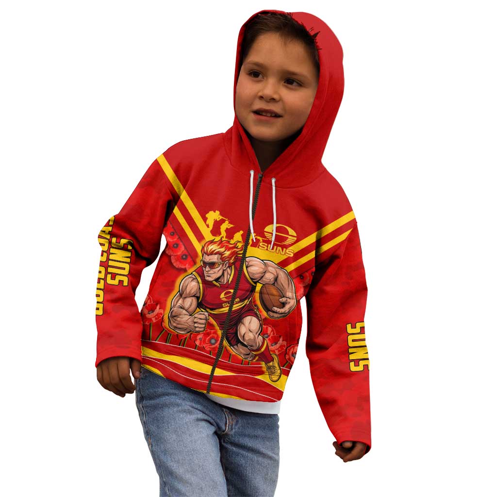 Personalised Gold Coast Suns ANZAC Kid Hoodie Military Remembrance Australian Football Mascot Camouflage