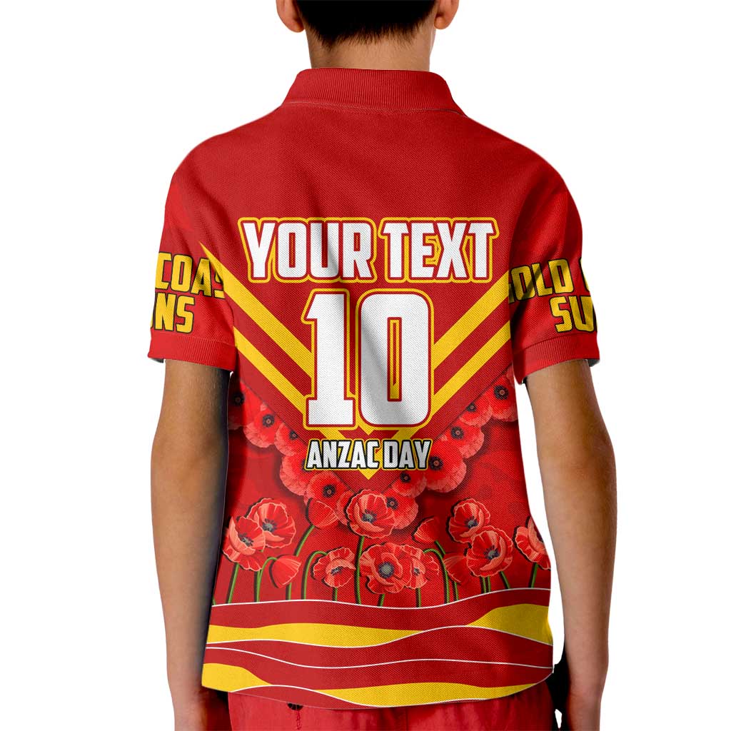 Personalised Gold Coast Suns ANZAC Kid Polo Shirt Military Remembrance Australian Football Mascot Camouflage