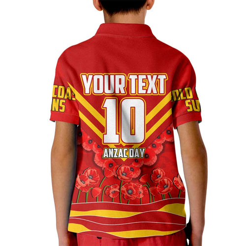 Personalised Gold Coast Suns ANZAC Kid Polo Shirt Military Remembrance Australian Football Mascot Camouflage