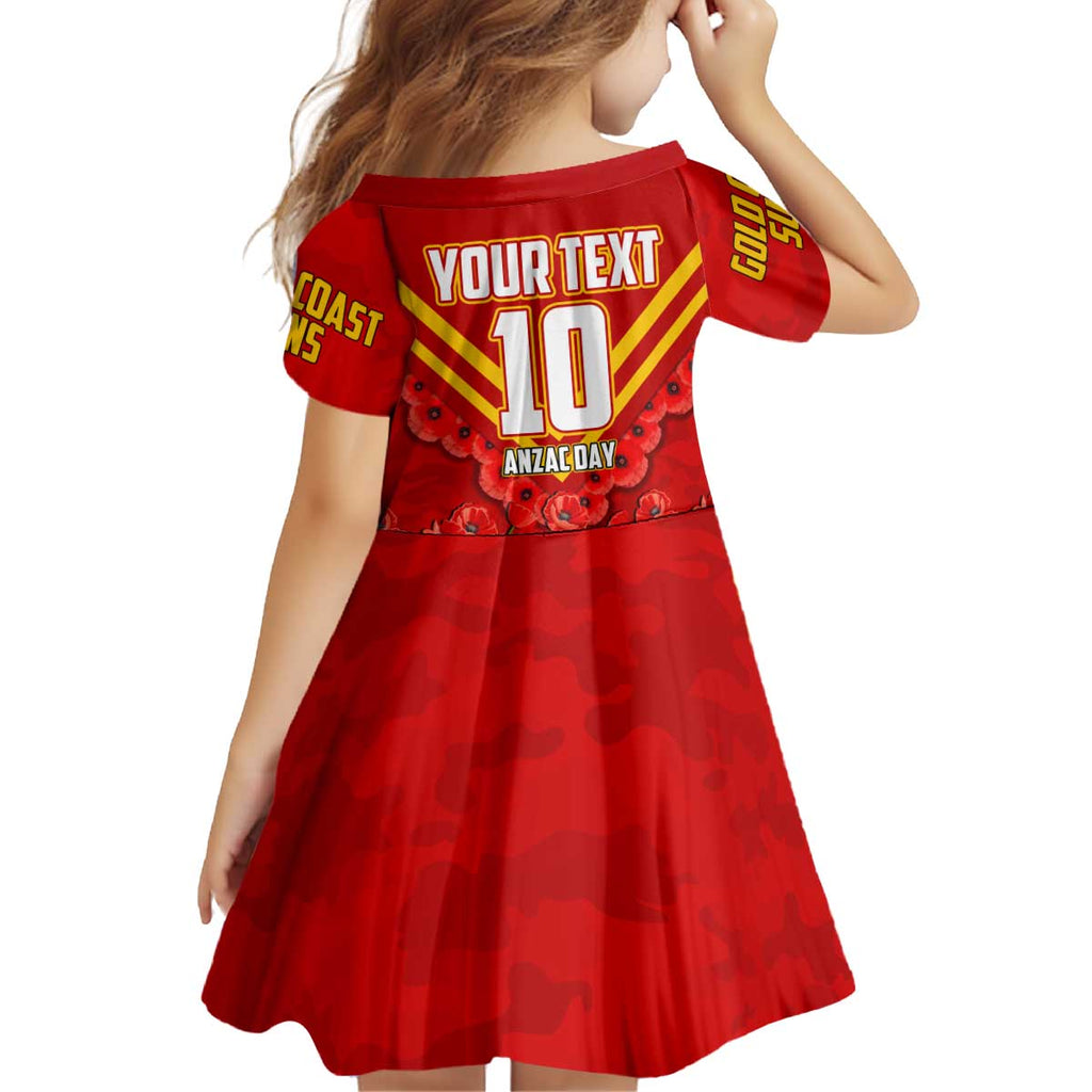 Personalised Gold Coast Suns ANZAC Kid Short Sleeve Dress Military Remembrance Australian Football Mascot Camouflage