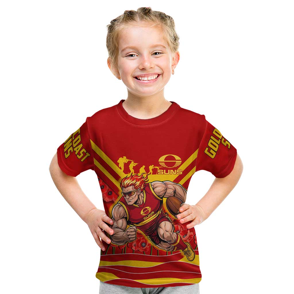 Personalised Gold Coast Suns ANZAC Kid T Shirt Military Remembrance Australian Football Mascot Camouflage