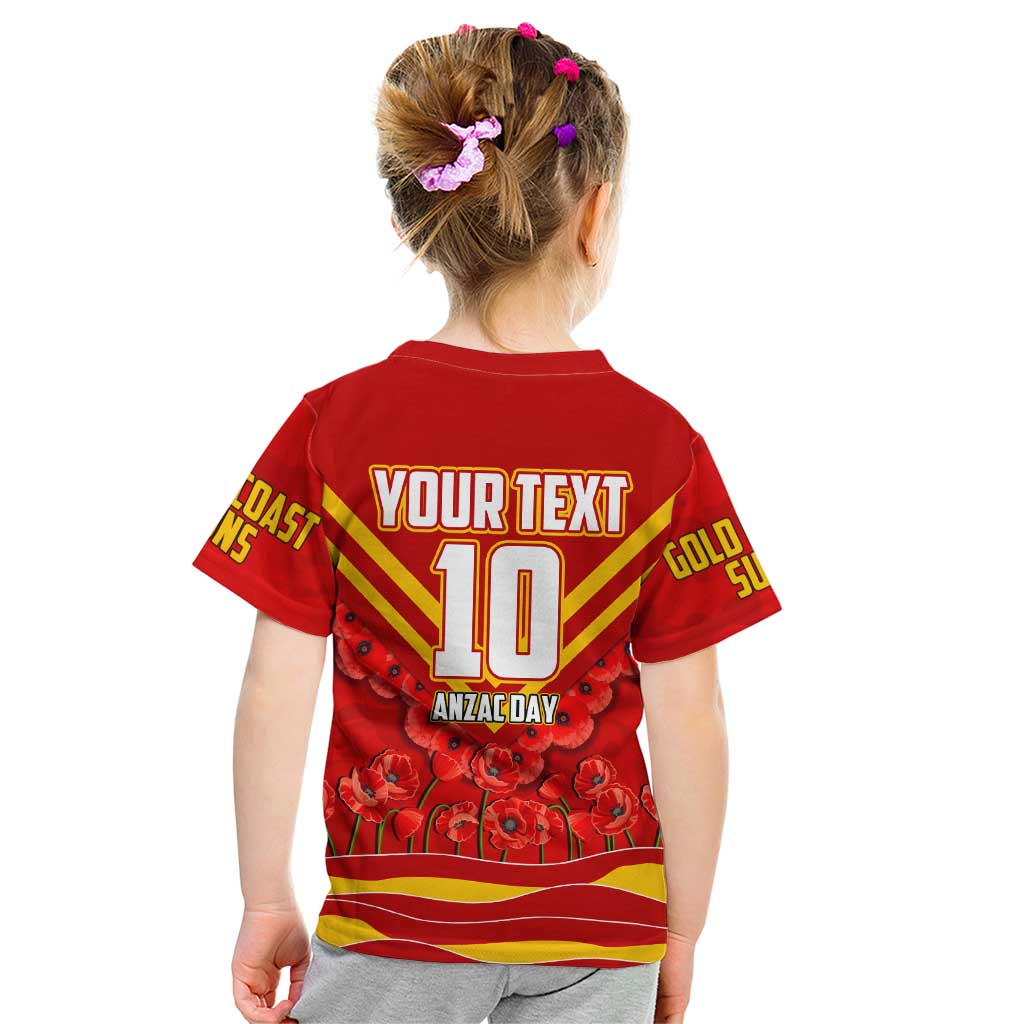 Personalised Gold Coast Suns ANZAC Kid T Shirt Military Remembrance Australian Football Mascot Camouflage