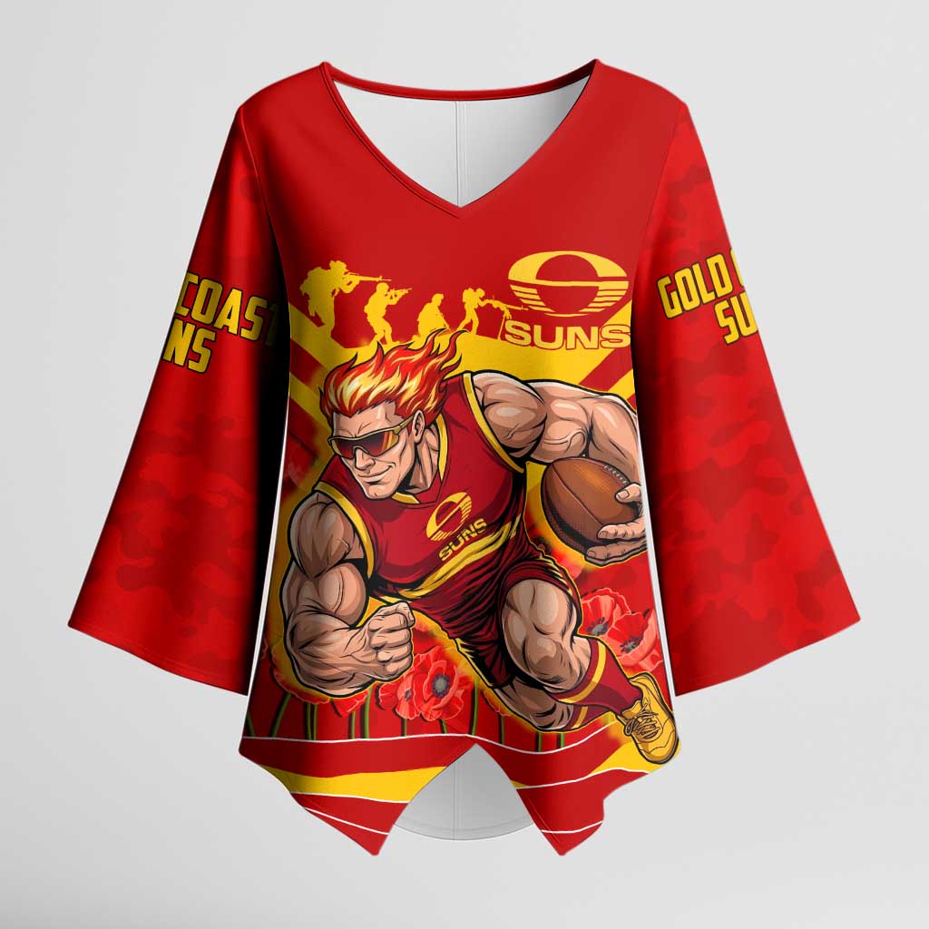 Personalised Gold Coast Suns ANZAC Kimono Sleeve Blouse Military Remembrance Australian Football Mascot Camouflage