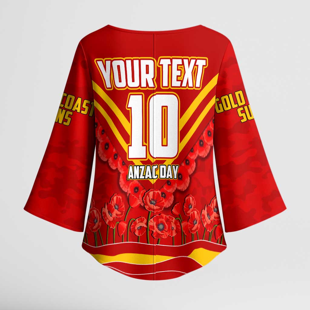 Personalised Gold Coast Suns ANZAC Kimono Sleeve Blouse Military Remembrance Australian Football Mascot Camouflage