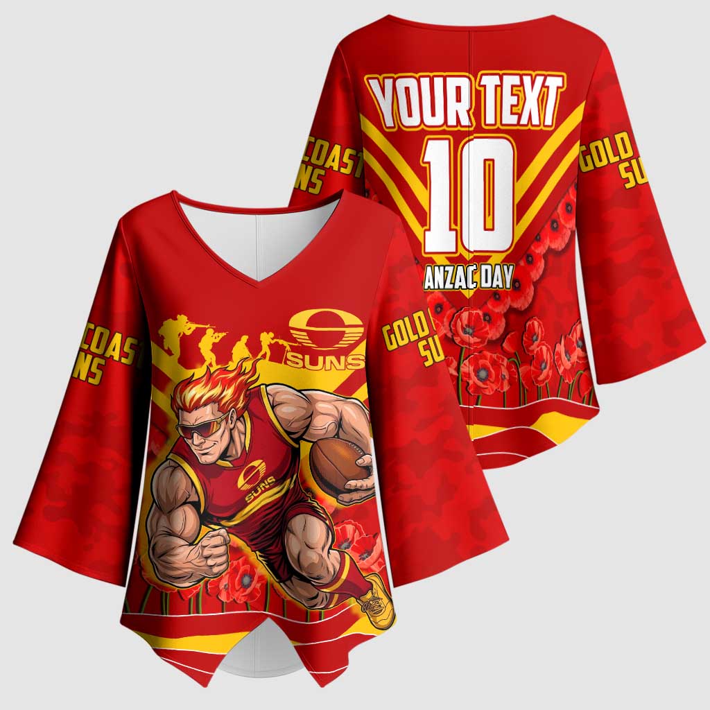 Personalised Gold Coast Suns ANZAC Kimono Sleeve Blouse Military Remembrance Australian Football Mascot Camouflage
