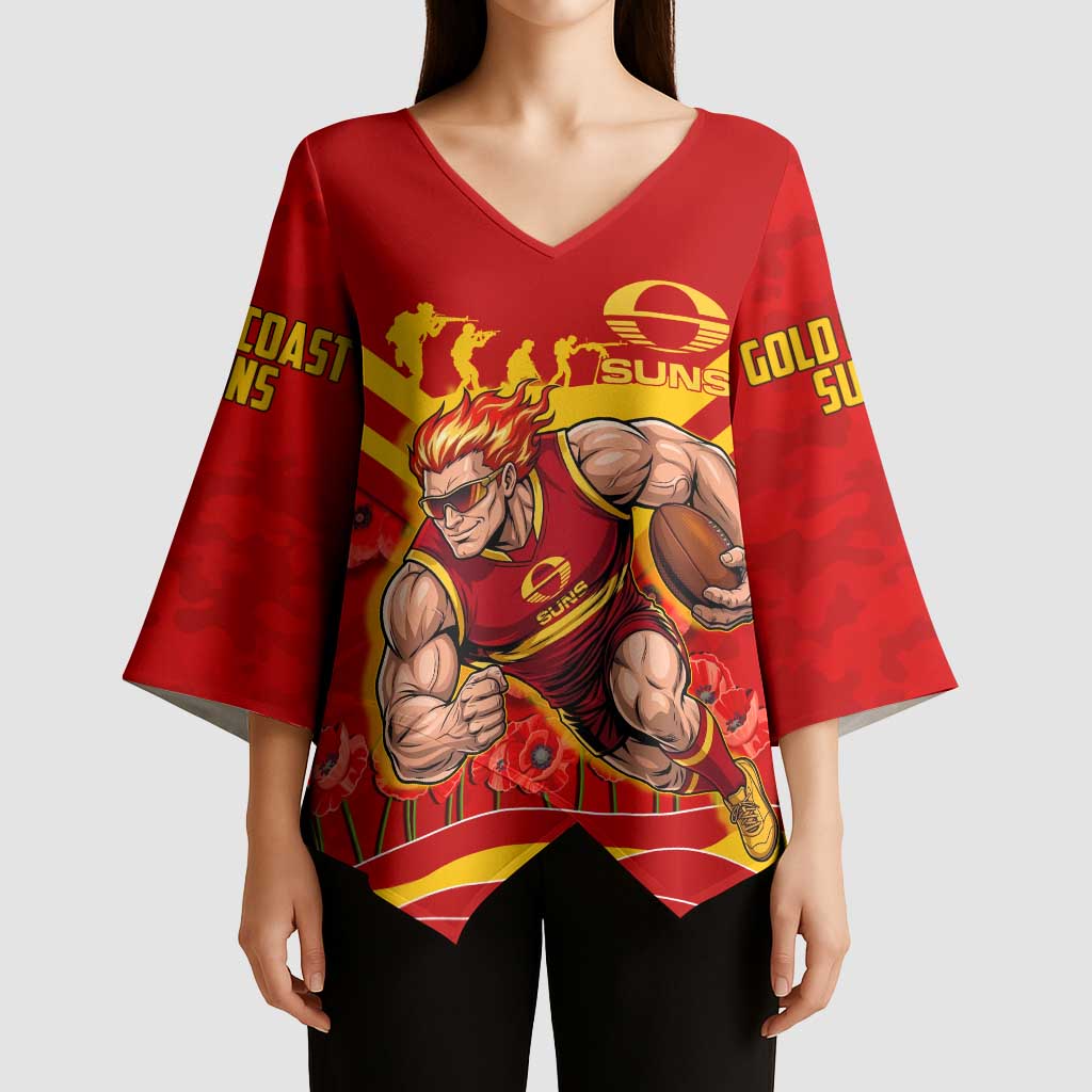 Personalised Gold Coast Suns ANZAC Kimono Sleeve Blouse Military Remembrance Australian Football Mascot Camouflage