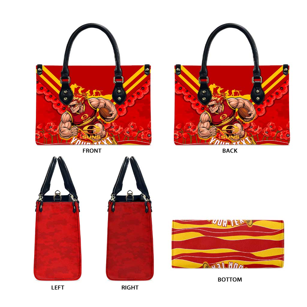 Personalised Gold Coast Suns ANZAC Leather Bag Military Remembrance Australian Football Mascot Camouflage