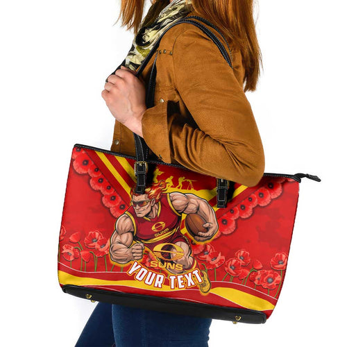 Personalised Gold Coast Suns ANZAC Leather Tote Bag Military Remembrance Australian Football Mascot Camouflage