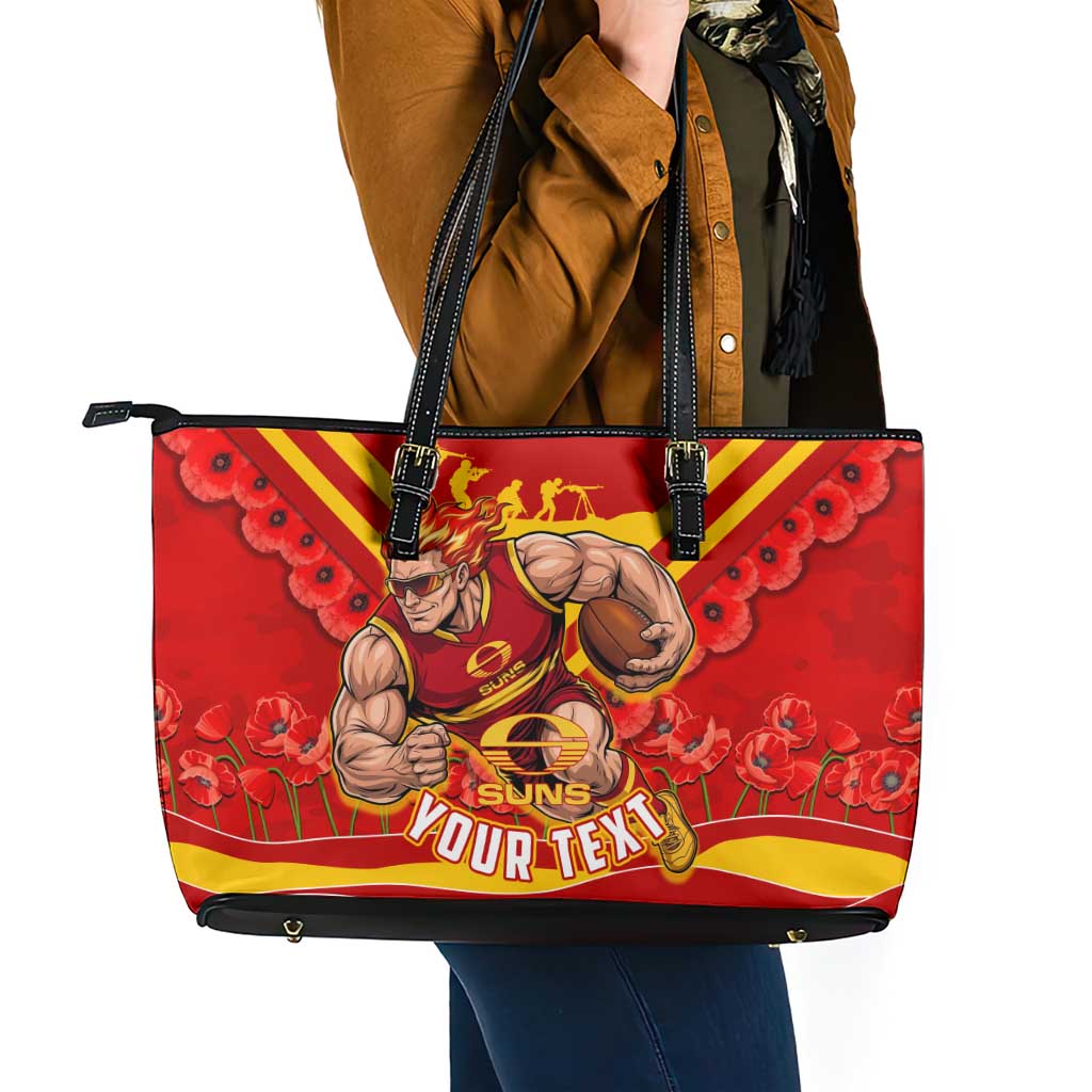 Personalised Gold Coast Suns ANZAC Leather Tote Bag Military Remembrance Australian Football Mascot Camouflage