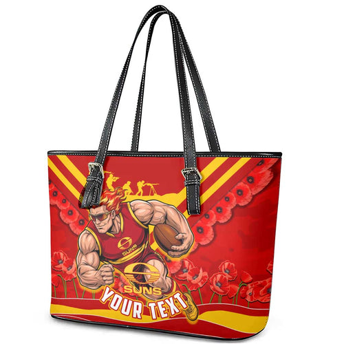 Personalised Gold Coast Suns ANZAC Leather Tote Bag Military Remembrance Australian Football Mascot Camouflage
