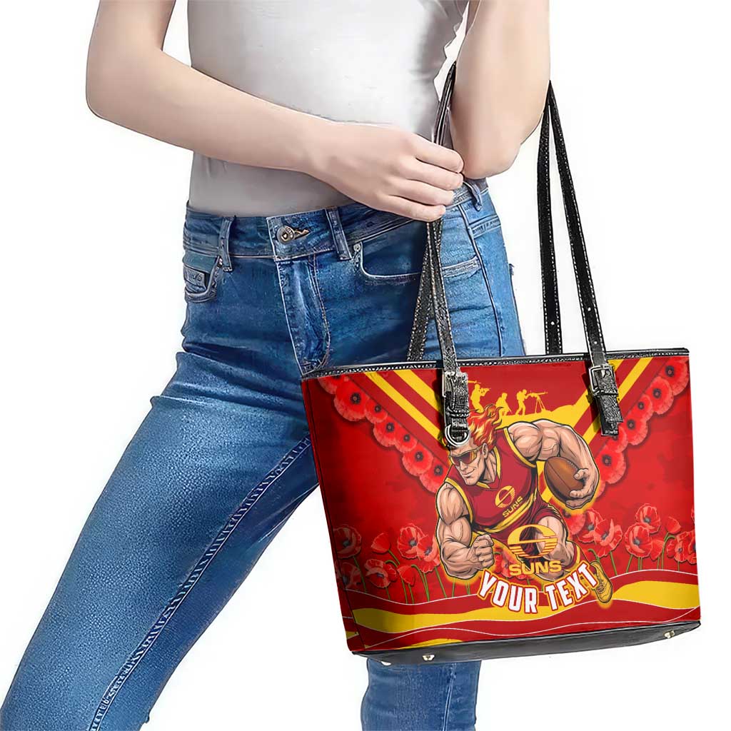 Personalised Gold Coast Suns ANZAC Leather Tote Bag Military Remembrance Australian Football Mascot Camouflage