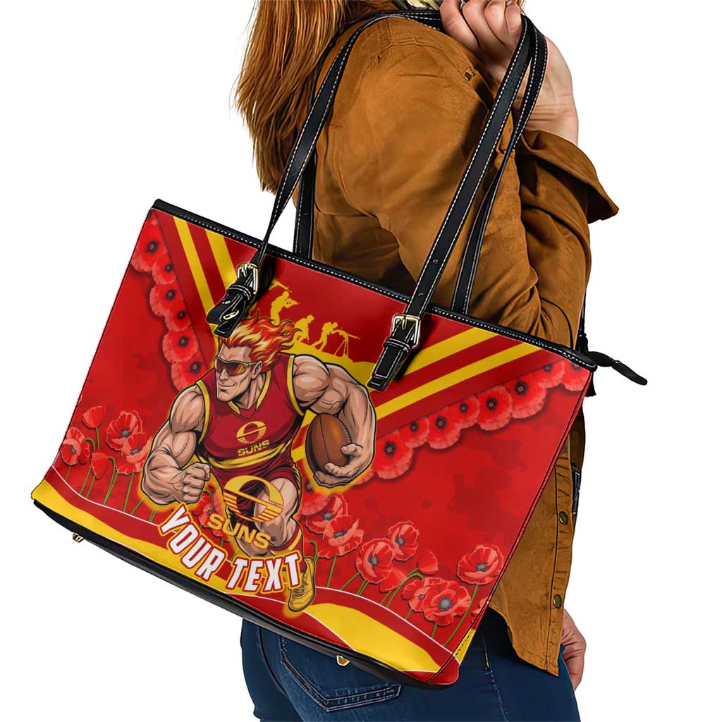 Personalised Gold Coast Suns ANZAC Leather Tote Bag Military Remembrance Australian Football Mascot Camouflage