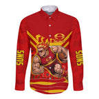Personalised Gold Coast Suns ANZAC Long Sleeve Button Shirt Military Remembrance Australian Football Mascot Camouflage