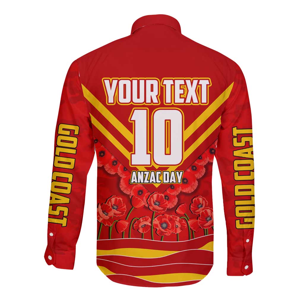 Personalised Gold Coast Suns ANZAC Long Sleeve Button Shirt Military Remembrance Australian Football Mascot Camouflage