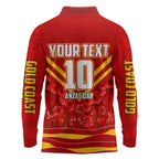 Personalised Gold Coast Suns ANZAC Long Sleeve Polo Shirt Military Remembrance Australian Football Mascot Camouflage