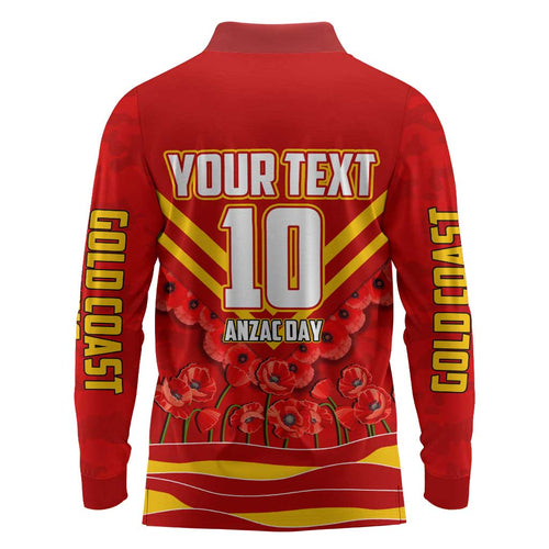 Personalised Gold Coast Suns ANZAC Long Sleeve Polo Shirt Military Remembrance Australian Football Mascot Camouflage