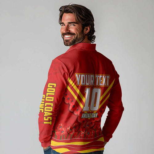 Personalised Gold Coast Suns ANZAC Long Sleeve Polo Shirt Military Remembrance Australian Football Mascot Camouflage