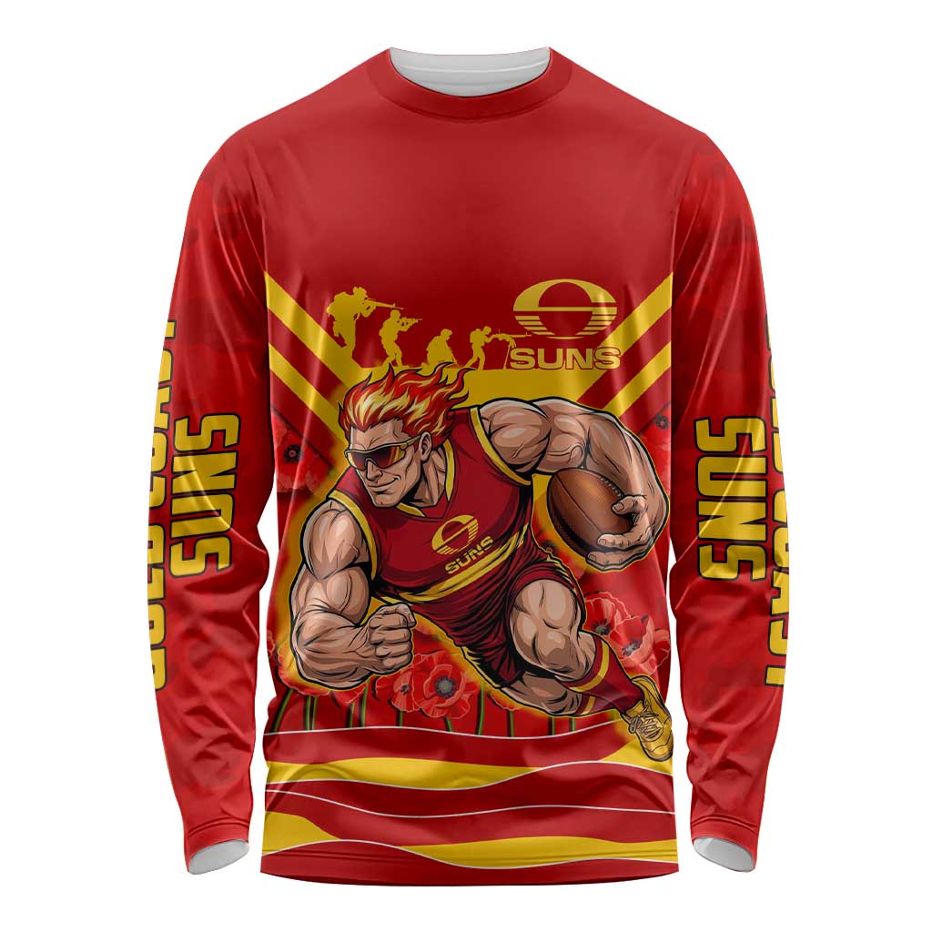 Personalised Gold Coast Suns ANZAC Long Sleeve Shirt Military Remembrance Australian Football Mascot Camouflage