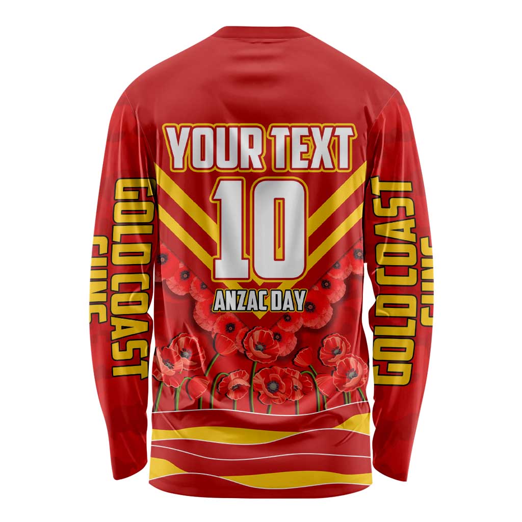 Personalised Gold Coast Suns ANZAC Long Sleeve Shirt Military Remembrance Australian Football Mascot Camouflage
