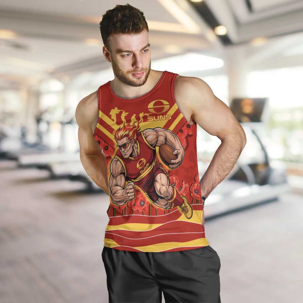 Personalised Gold Coast Suns ANZAC Men Tank Top Military Remembrance Australian Football Mascot Camouflage
