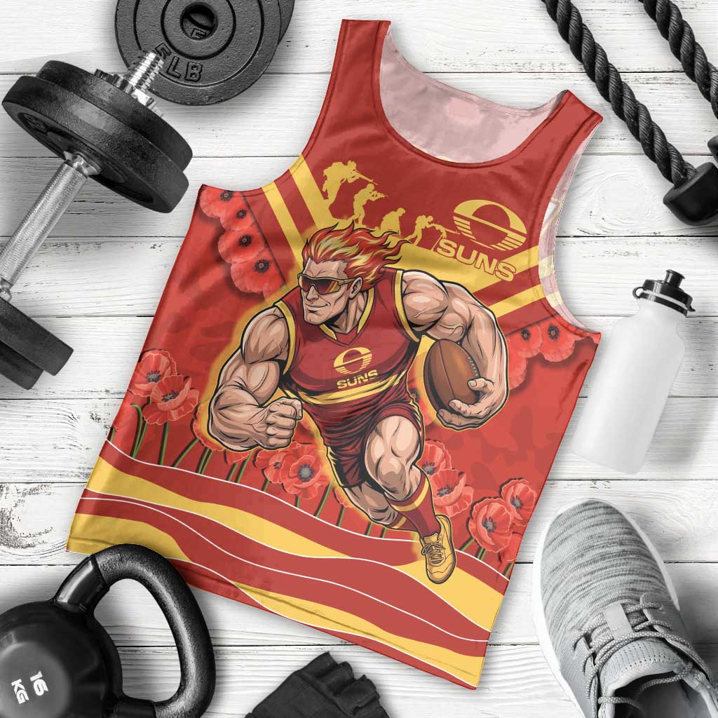 Personalised Gold Coast Suns ANZAC Men Tank Top Military Remembrance Australian Football Mascot Camouflage