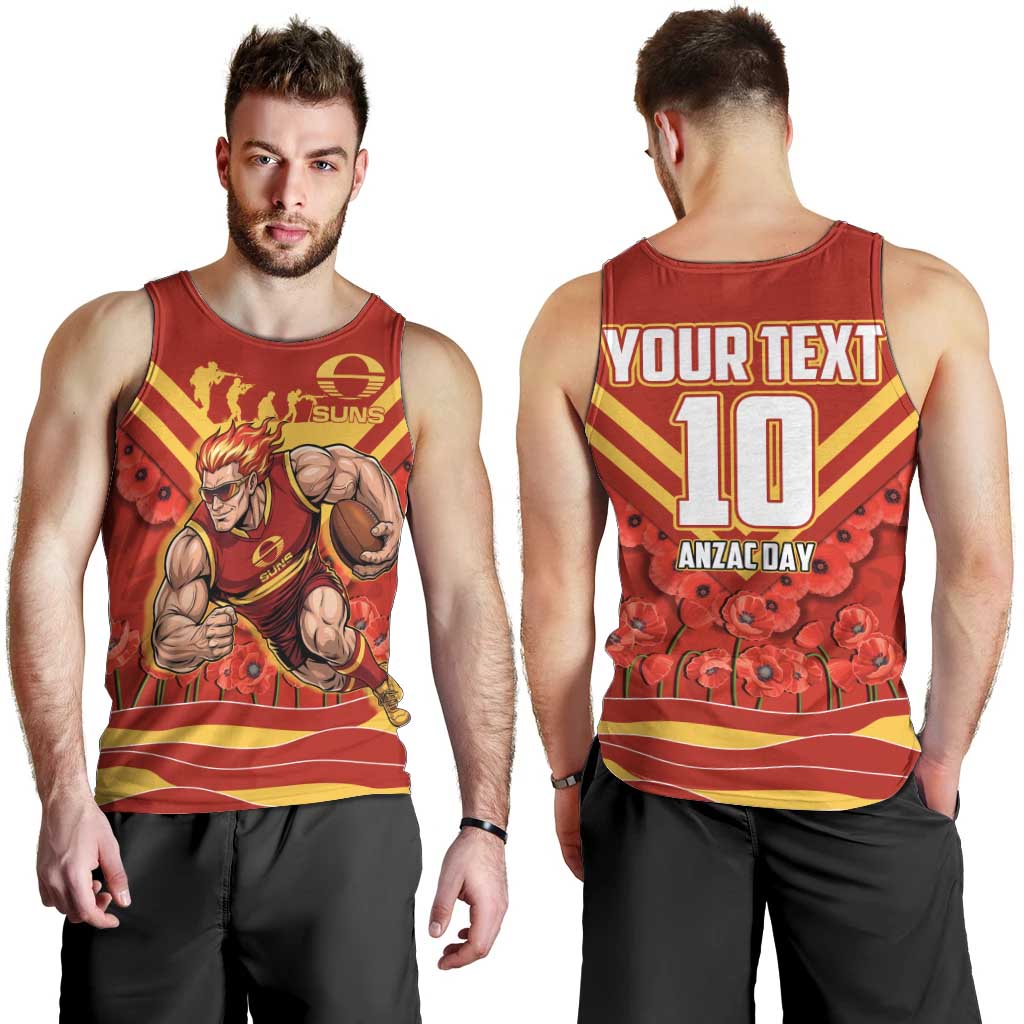 Personalised Gold Coast Suns ANZAC Men Tank Top Military Remembrance Australian Football Mascot Camouflage