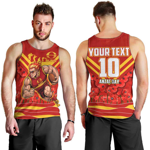 Personalised Gold Coast Suns ANZAC Men Tank Top Military Remembrance Australian Football Mascot Camouflage