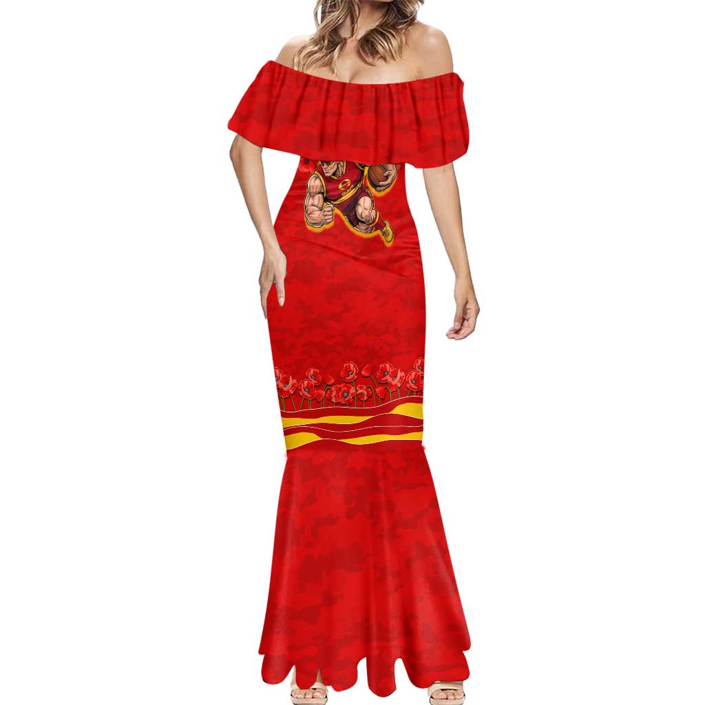 Personalised Gold Coast Suns ANZAC Mermaid Dress Military Remembrance Australian Football Mascot Camouflage
