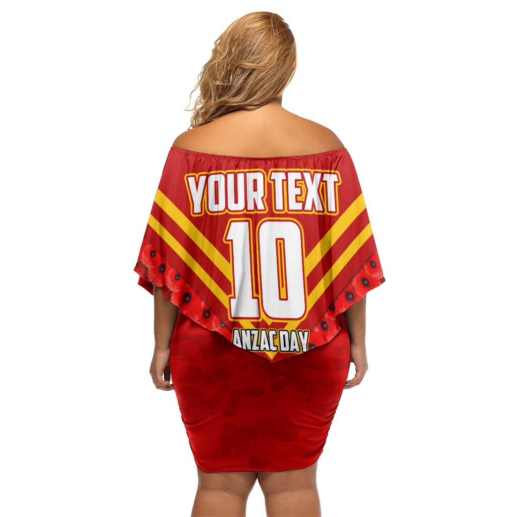 Personalised Gold Coast Suns ANZAC Off Shoulder Short Dress Military Remembrance Australian Football Mascot Camouflage