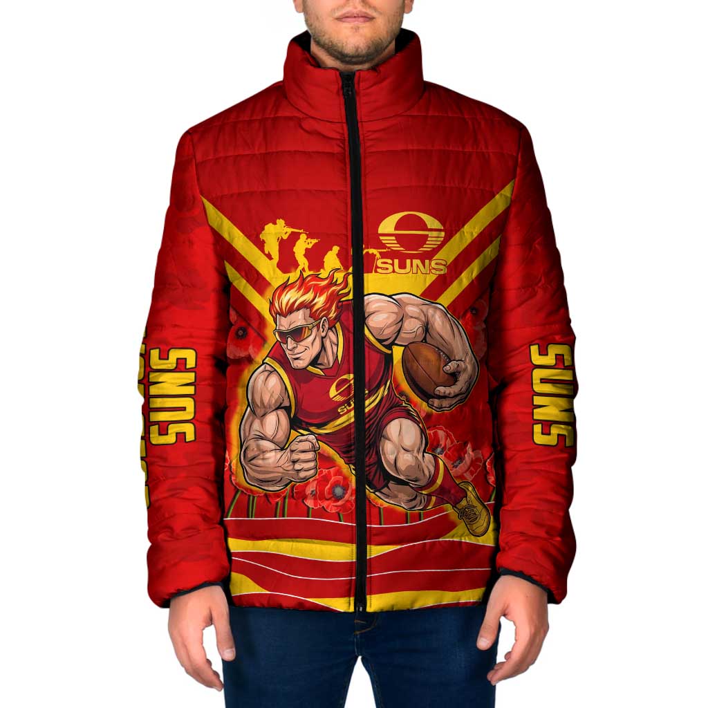 Personalised Gold Coast Suns ANZAC Padded Jacket Military Remembrance Australian Football Mascot Camouflage
