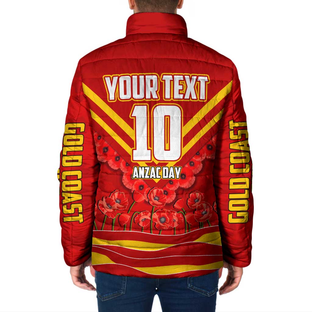 Personalised Gold Coast Suns ANZAC Padded Jacket Military Remembrance Australian Football Mascot Camouflage